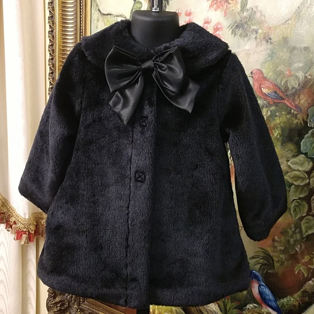 Copper Key Girls Faux Fur Jacket with Bow Sz 2t/3t